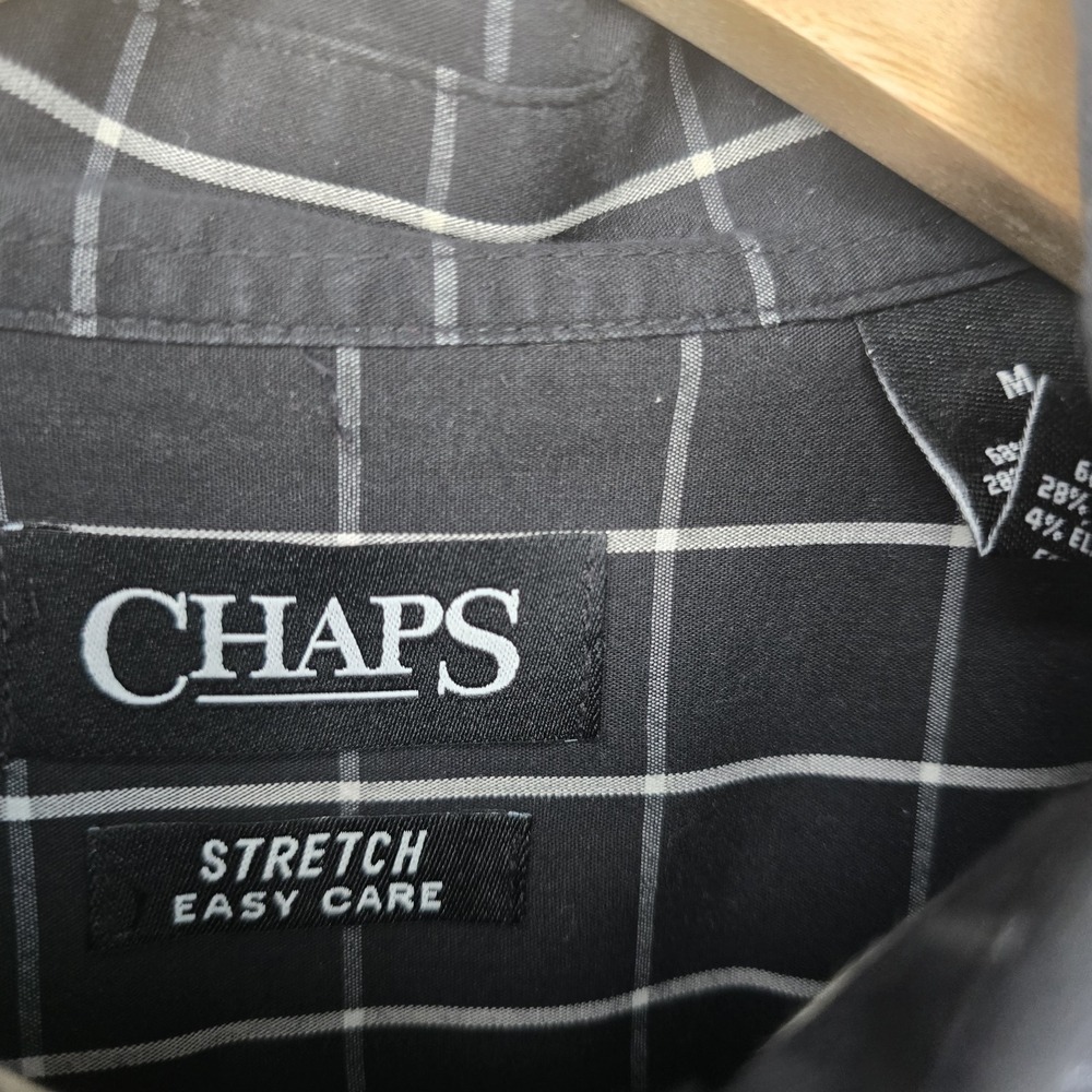 Chaps Shirt Mens Medium Black Button Down Checkered Stretch Easy Care Casual - Picture 8 of 8